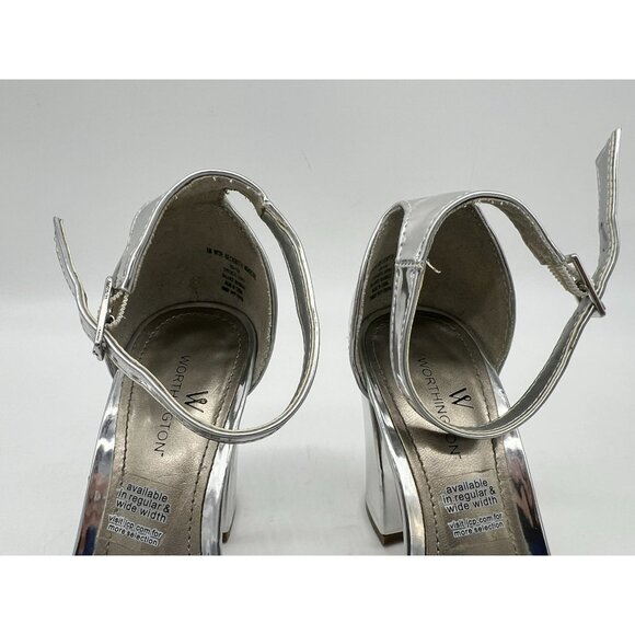 Worthington Womens Metallic Slingback Heeled Sandals Silver Sze 5M Elegant Party - Picture 5 of 11